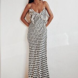 White & Black Polka Dot Ruffle Maxi Dress Zara NWT
